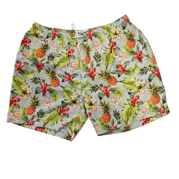 Trunks Surf & Swim Co. Tropical Pineapple and Hibiscus Swim Trunks Men's XL - Picture 1 of 8